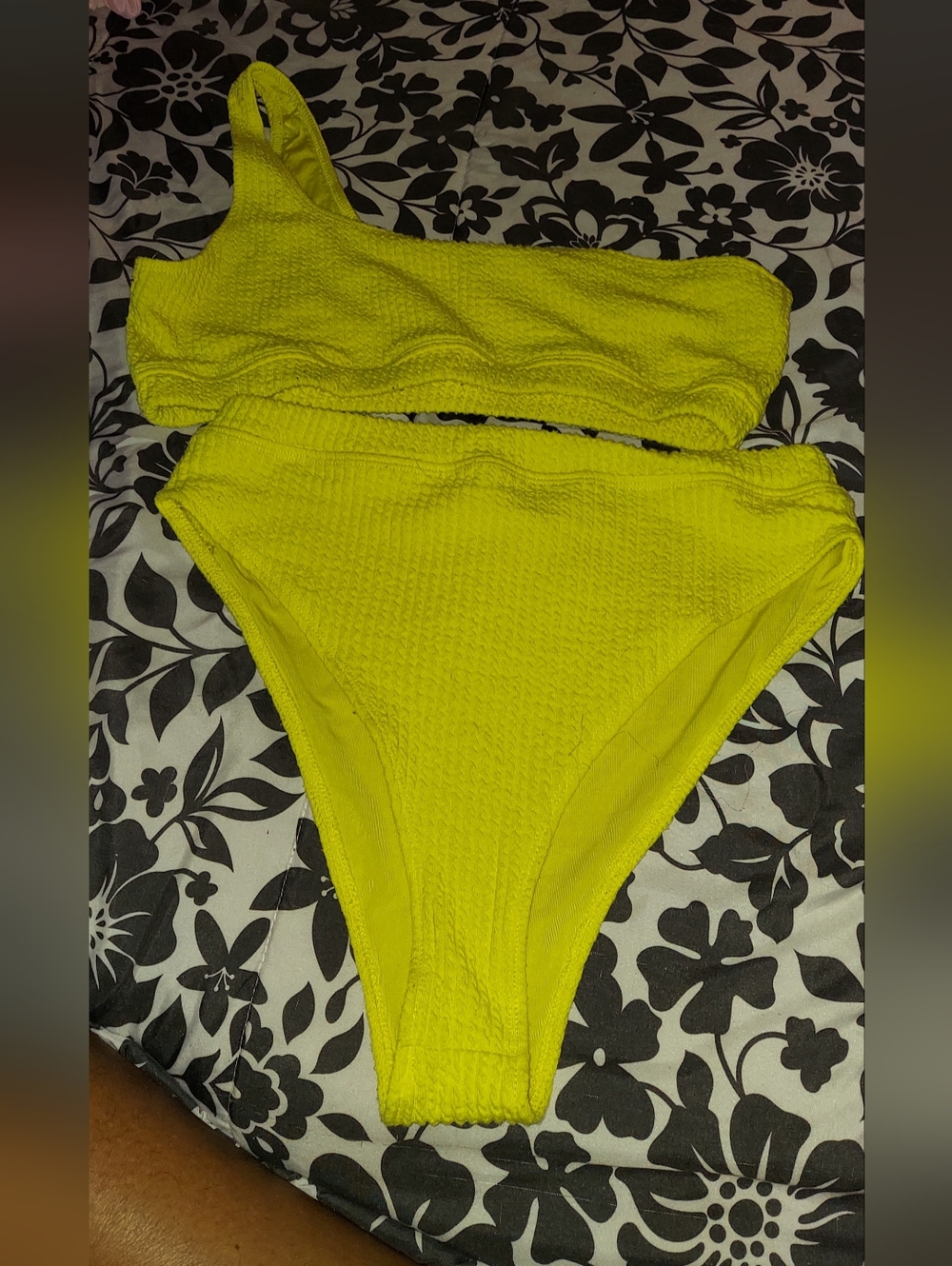 Yellow One-Shoulder Ribbed Bikini Set - Women Swim Bikini